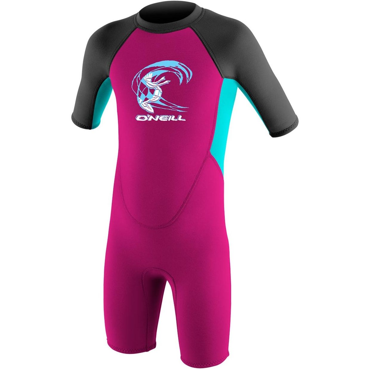 2026 O'Neill Toddler Reactor 2mm Back Zip Shorty Wetsuit 4867G - Berry / Aqua / Graphite