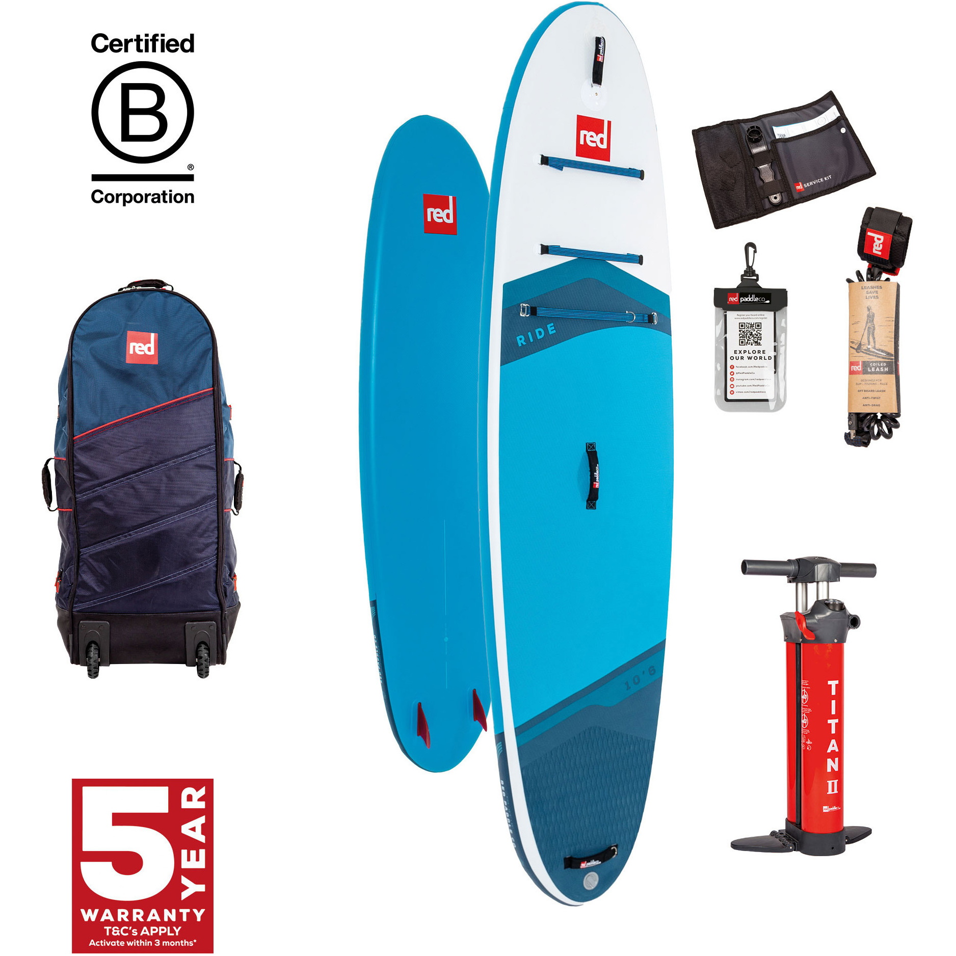 2026 Red Paddle Co 10'2'' Ride MSL Stand Up Paddle Board , Tasche & Pumpe 001-001-001-0109 - Blue