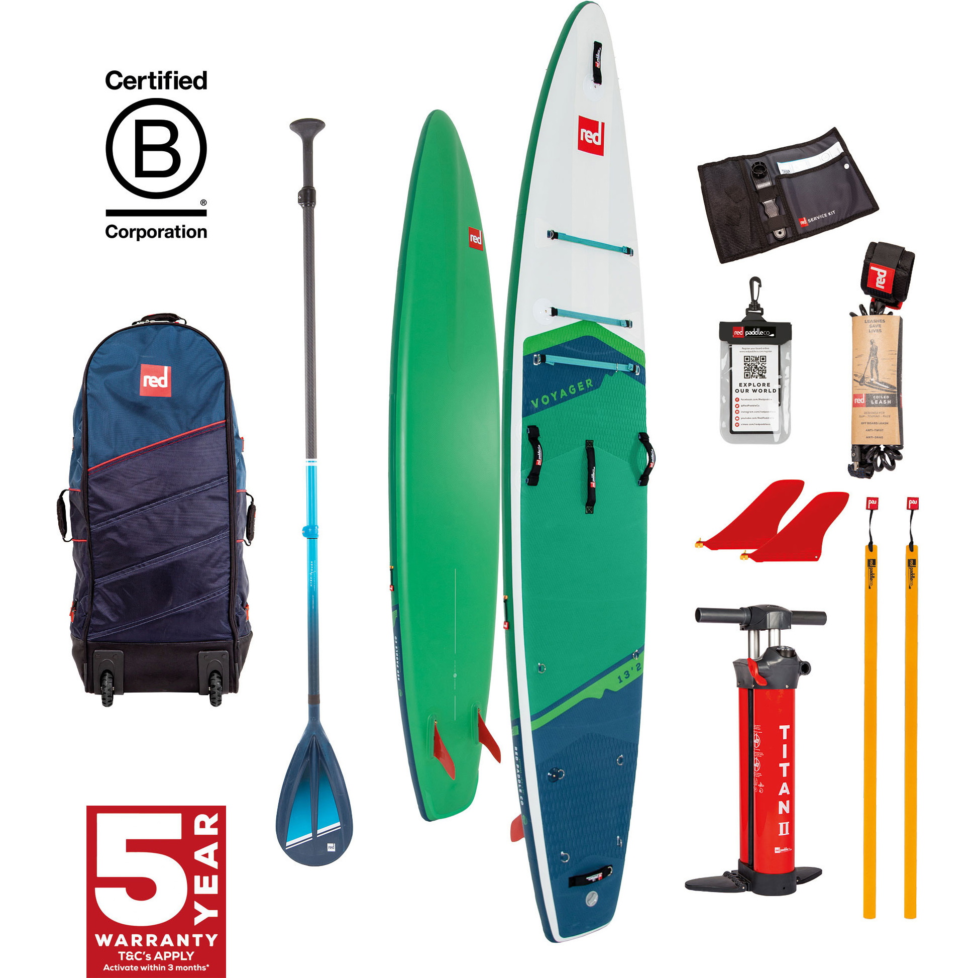 2024 Red Paddle Co 13'2'' Voyager Plus MSL Stand Up Paddle Board, Bag, Pump & Hybrid Tough Paddle 001-001-002-0065 - Green