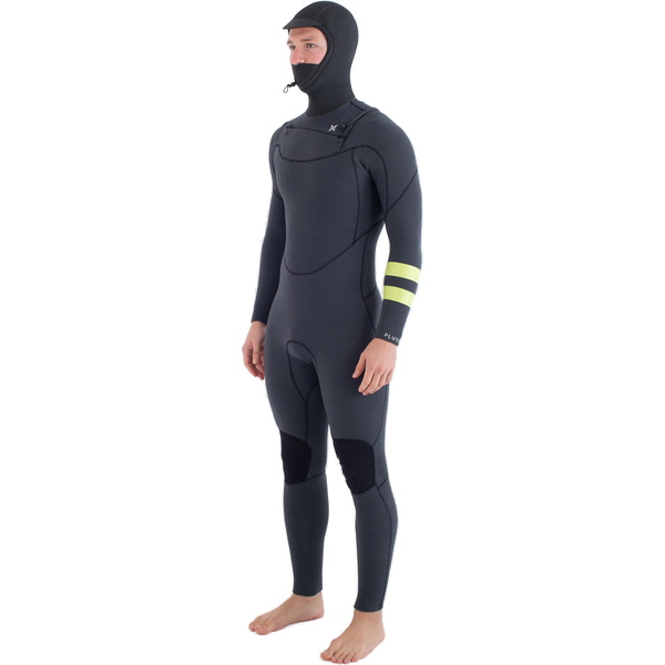 2025 Hurley Männer Plus 5/3mm Mit Kapuze Brustreißverschluss Neoprenanzug MFS0012543 - Black / Lemon