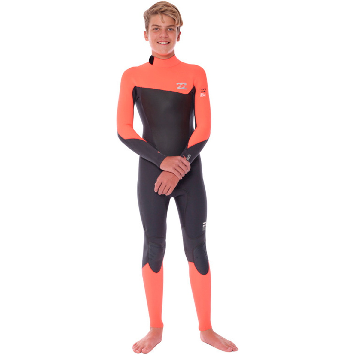 2016 Billabong Junior Foil 4 / 3mm Zurück Reißverschluss Neoprenanzug in Red U44B03