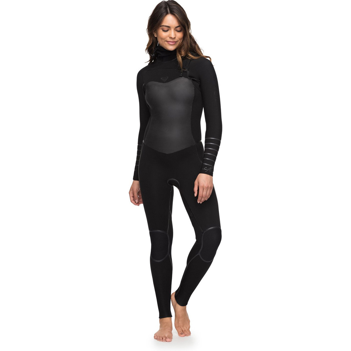 Roxy Frauen Syncro Zuzüglich 5/4/3mm Mit Kapuze Chest Zip Wetsuit Schwarz Erjw203002