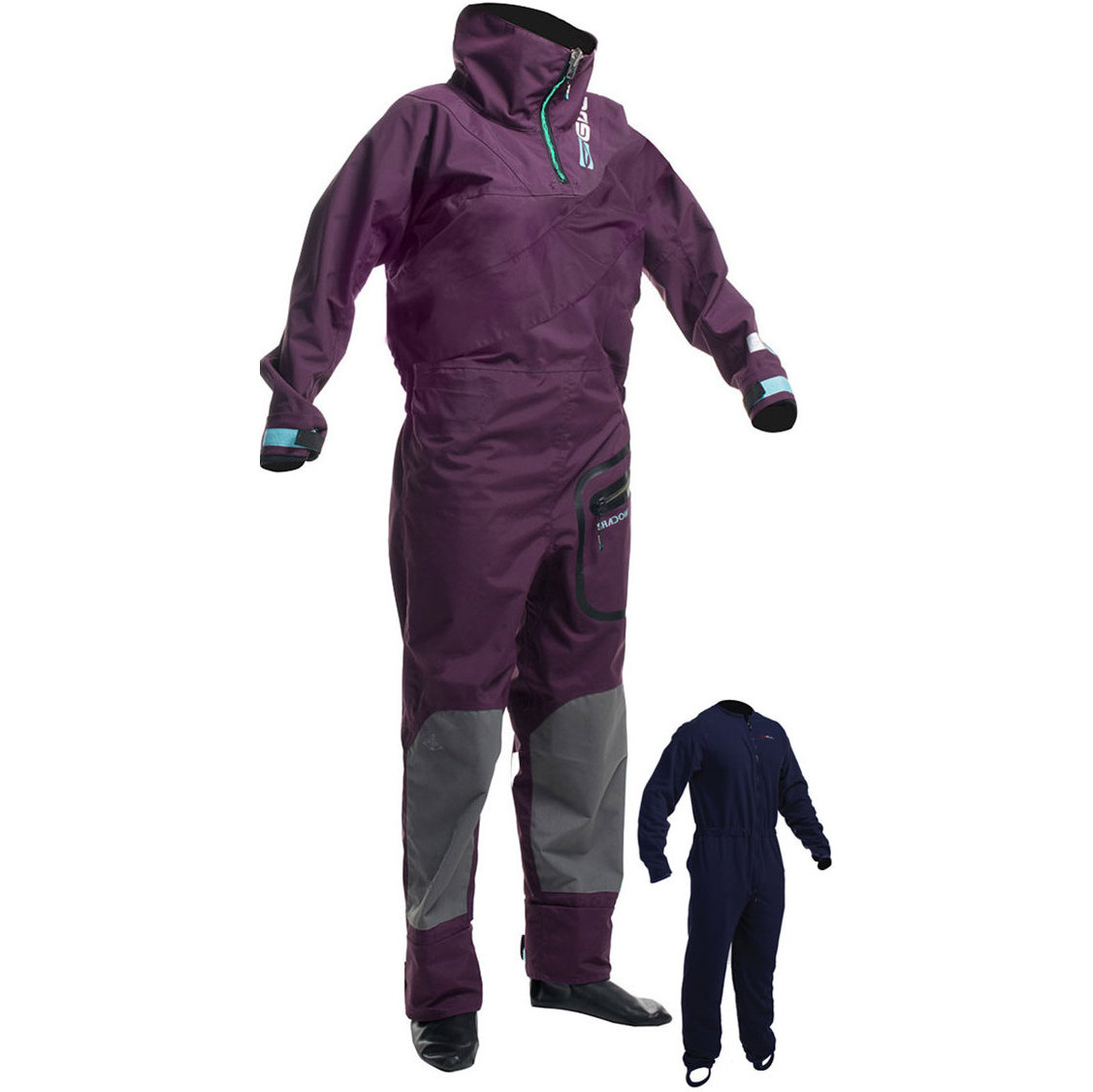 Halo-Zip- Drysuit Frauen von Gul Shadow für 2018 italienische Pflaume GM0350-B3, einschließlich Unterwäsche