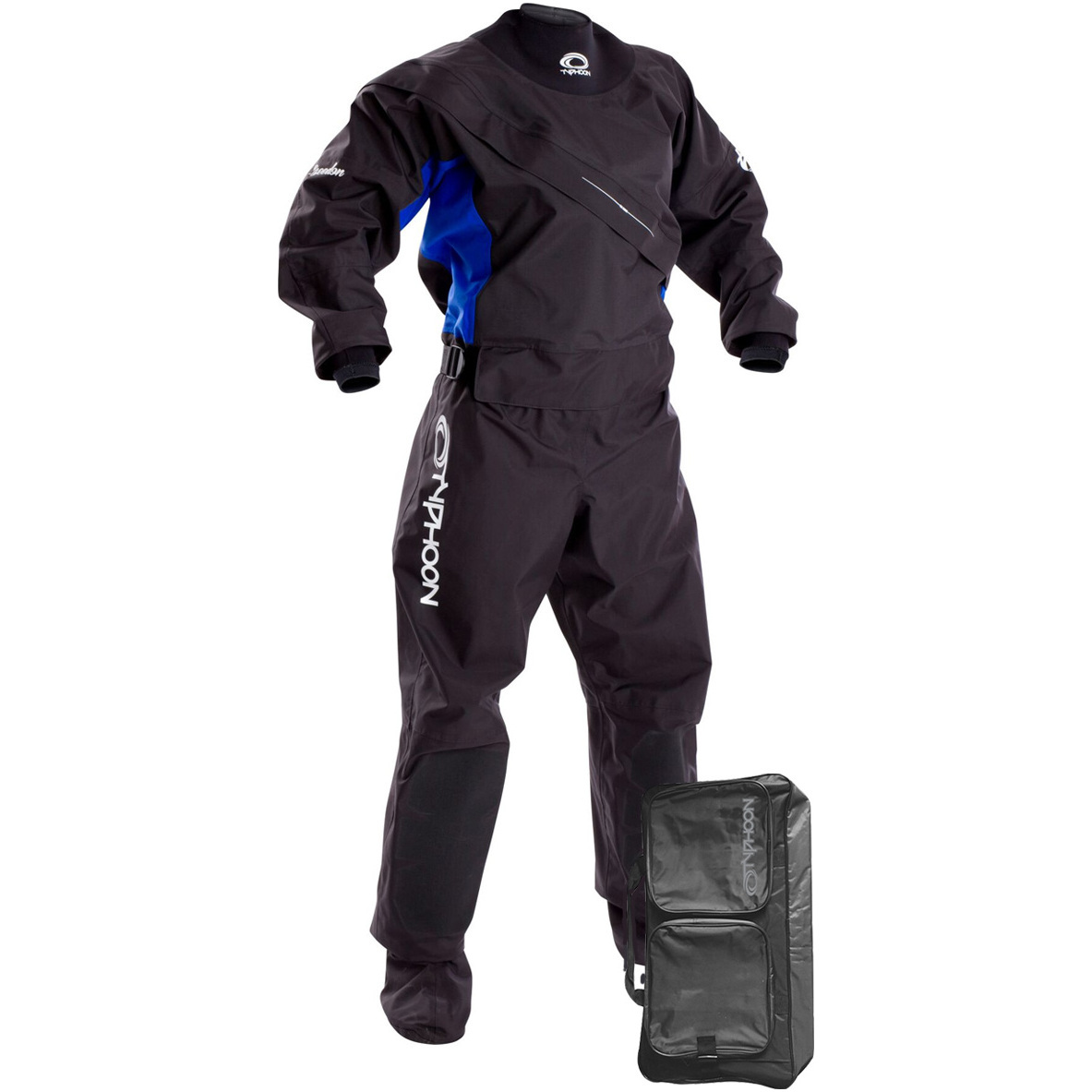 2019 Typhoon Womens Ezeedon 3 Front Zip Drysuit Black / Blue Including Kit Bag 100159