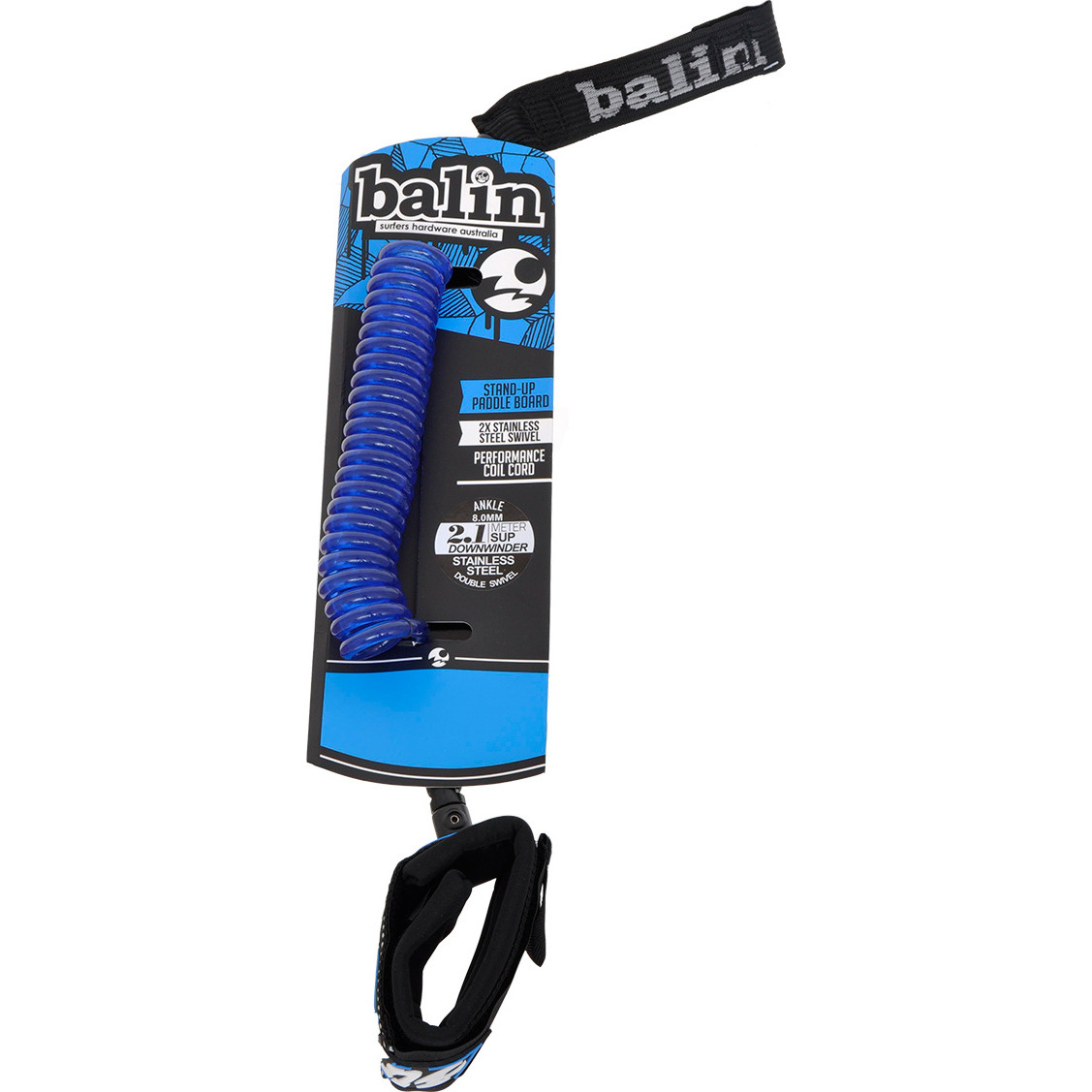  2015 Balin Downwinder Coil 8mm Doppelwirbel Ankle SUP Leine 6ft Blau