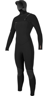 2025 ONeill Frauen Hyperfreak+ 5/4mm Brustreißverschluss Mit Kapuze Neoprenanzug 5478 - Black