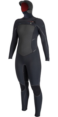 2025 ONeill Frauen Psycho Tech 6/4mm Brustreißverschluss Mit Kapuze Neoprenanzug 5548 - Black