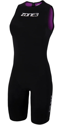2026 Zone3 Frauen Streamline Rückenreißverschluss ärmellos Shorty Swimskin SS18WSTL101 - Black / Purple