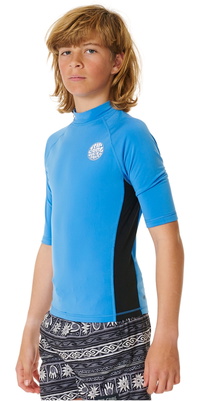 2025 Rip Curl Junior Icons UV Gebürstet Kurzarm Rash Guard 11ZBRV - Blue Gum