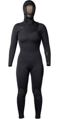 2025 Xcel Frauen Comp + 5/4mm Mit Kapuze Brustreißverschluss Neoprenanzug WN54CPH4 - Black