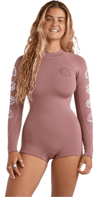 2026 Billabong Womens Spring Fever Natural 2mm Long Sleeve Back Zip Spring Wetsuit 24BW193504 - Rosewood