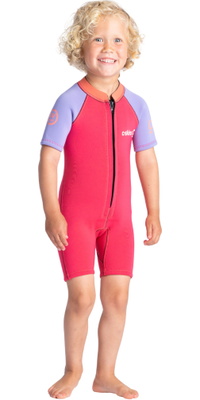 2025 C-Skins Junior C-KID 3/2mm Reißverschluss Vorne Shorty Neoprenanzug C-BA32SH - Coral / Lilac