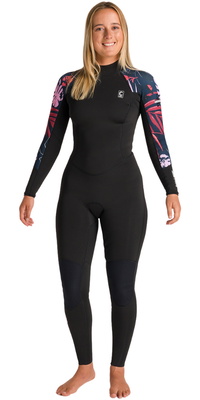 2026 C-Skins Frauen NuWave Solace Lite 3/2mm Rückenreißverschluss Neoprenanzug C-NSOL32STW - Black / Tropical
