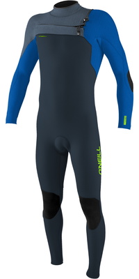 2025 ONeill Junior Hyperfreak 4/3+mm Chest Zip Wetsuit 5351 - Dark Orion / Deep Sea / Copen Blue