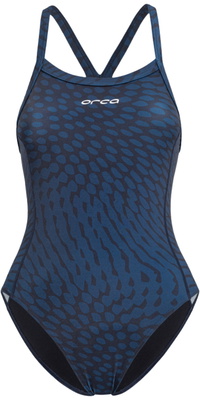 2025 Orca Frauen Core One Piece Thin Strap Swimsuit MS53 - Deep Blue Print