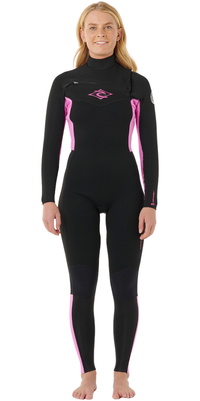 2026 Rip Curl Frauen Dawn Patrol 4/3mm Brustreißverschluss Neoprenanzug 160WFS - Black / Pink