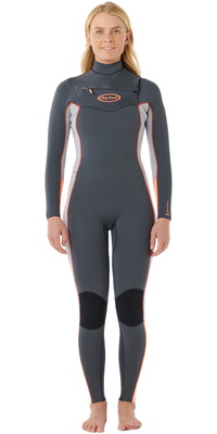 2025 Rip Curl Frauen Dawn Patrol Pro 4/3mm Brustreißverschluss Neoprenanzug 16VWFS - Charcoal