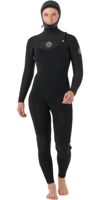 2026 Rip Curl Frauen Flashbomb 6/4mm Mit Kapuze Brustreißverschluss Neoprenanzug 16FWFS - Black