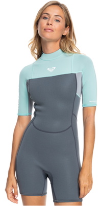 2025 Roxy Frauen Prologue 2/2mm Rückenreißverschluss Shorty Neoprenanzug ERJW503037 - Ice Green