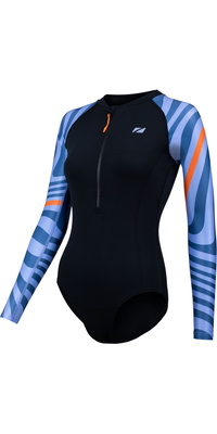 2025 ZONE3 Frauen OWS Renew Long Sleeve Swimsuit SW25WOWSLS101 - Black / Multi Blue