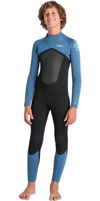 2026 C-Skins Junior Nuwave Legend 5/4/3mm Rückenreißverschluss Neoprenanzug C-NLE54JBZ - Black / Steel Blue / Aqua