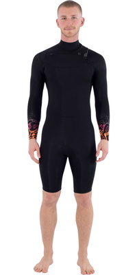2026 Hurley M&auml;nner Air Bubble 2/2mm Lang&auml;rmel Brustrei&szlig;verschluss Shorty Neoprenanzug MSS0013272 - Black Bubble