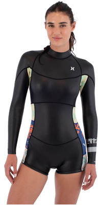 2026 Hurley Frauen Air 2mm Rückenreißverschluss Shorty Frühlingsanzug WSS0014252 - Black Skin