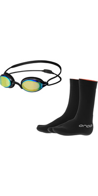 2026 Orca Killa Hydro Mirror Goggle & Hydro Swim Neoprene Booties NA3400MA46 - Black