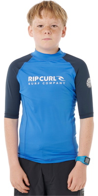 2026 Rip Curl Junior Shock UPF Kurzarm-Lycra-Weste 12UBRV - Blue Gum