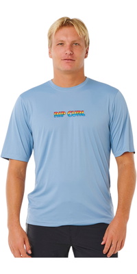 2026 Rip Curl Mens Icons Of Surflite UPF Short Sleeve Rash Vest 163MRV - Faded Denim