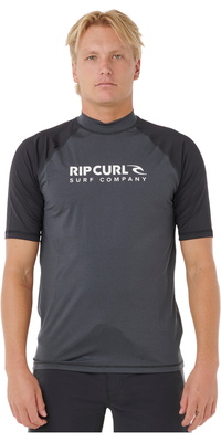 2026 Rip Curl Mens Shock UPF Short Sleeve Rash Vest 16HMRV - Black Marle
