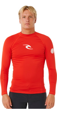 2026 Rip Curl Mens Waves UPF Performance Long Sleeve Rash Vest 16FMRV - Lava Red