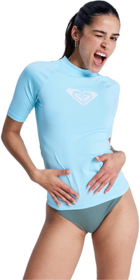 2026 Roxy Womens Whole Hearted Short Sleeve Rash Vest ERJWR03548 - Tanager Turquoise