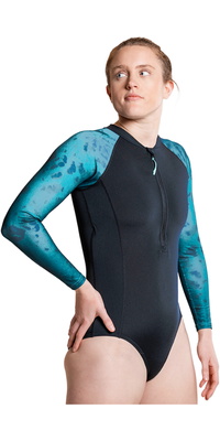 2026 ZONE3 Frauen Langarm- Front Zip -Badeanzug SW26WLS127 - Teal Tie Dye