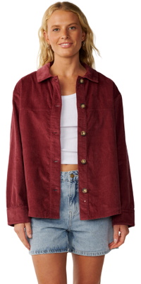 2026 Rip Curl Frauen Andenken Gewaschtes Kordhemd 074WSH - Dark Plum