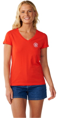 2026 Rip Curl Frauen Partywelle V-Ausschnitt T-Shirt 0Q5WTE - Red