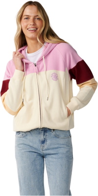 2026 Rip Curl Frauen Partywelle Farbblock Reißverschluss Durch Fleece 0DHWFL - Off White