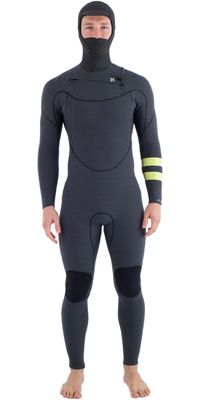 2025 Hurley Mens Plus 5/3mm Hooded Chest Zip Wetsuit MFS0012543 - Black / Lemon