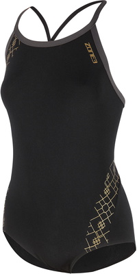 Zone3 Frauen Iconic Bound Back Badeanzug SW20WIB - Black / Grau / Gold