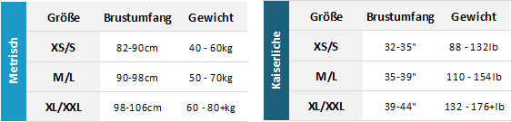 Palm Womens BA 19 Womens Größentabelle