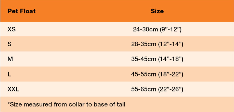 Crewsaver Pet Float Size 21 0 Größentabelle