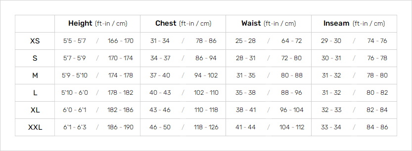 Palm Mens Outerwear 19 Mens Size Chart